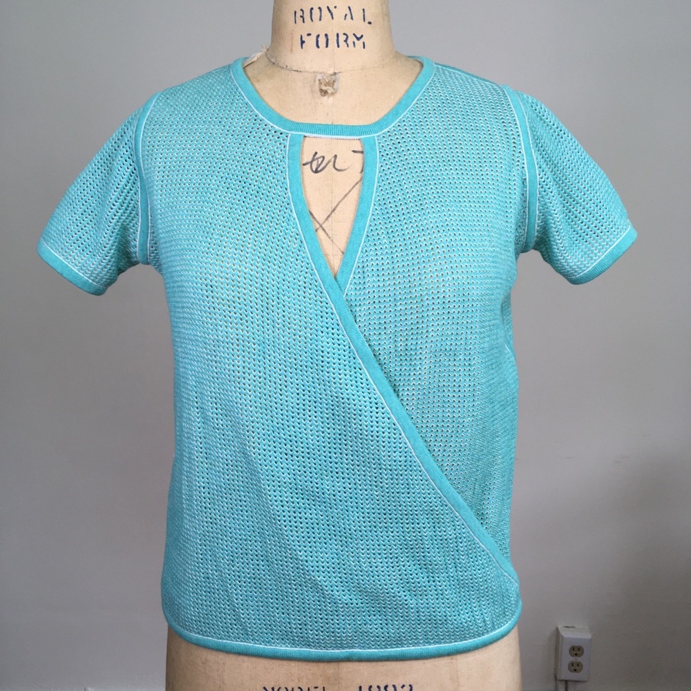 Cotton Mesh Knit Cross Front Top